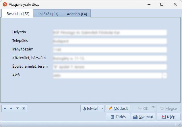 Vizsgahelyszín Törzs