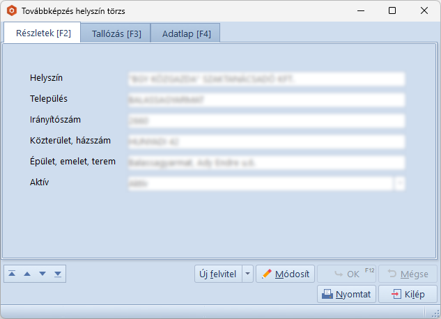 Továbbképzés Helyszín Törzs