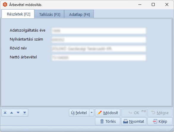 Árbevétel Módosítás