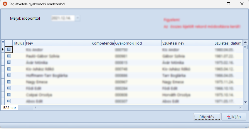 Tag átvétele Gyakornoki Rendszerből