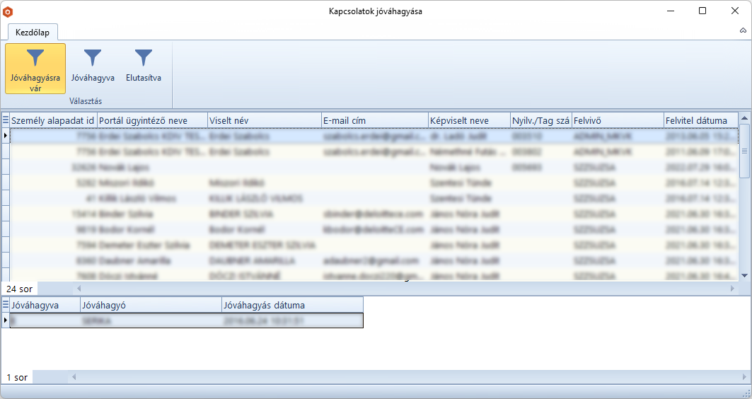 Portál ügyintéző Jóváhagyása
