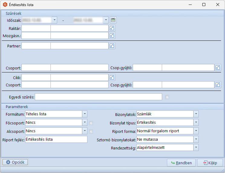 Értékesítés Lista