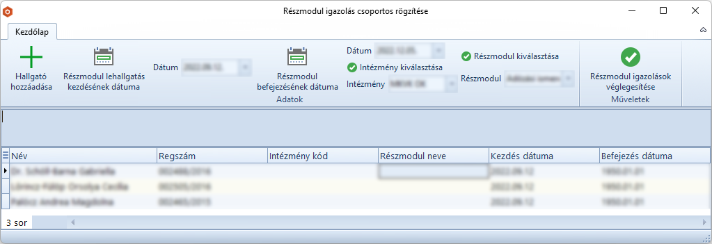 Részmodul Igazolás Csoportos Rögzítése