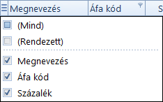 Táblázat Megjelenített Oszlopok