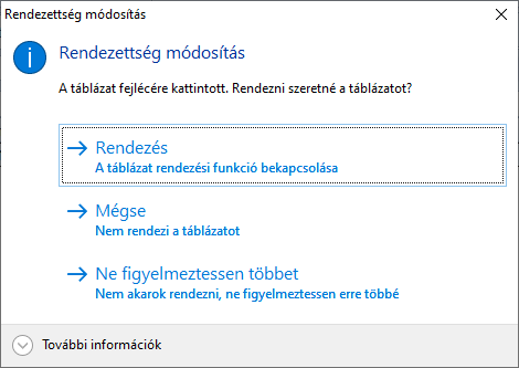 Táblázat Rendezés Megerősítés