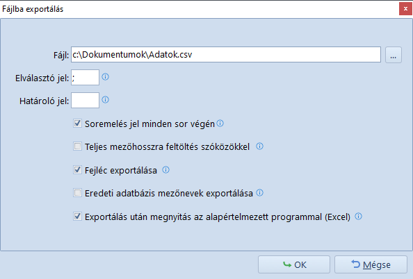 Táblázat CSV Export