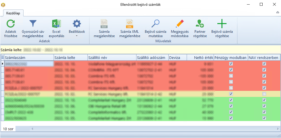 Online Számla Bejövő Számlák
