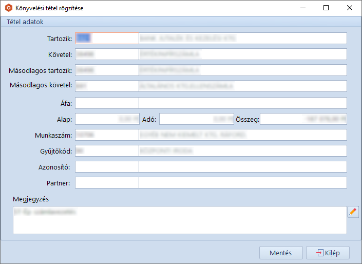 KonyvelesiTetelRogzitese