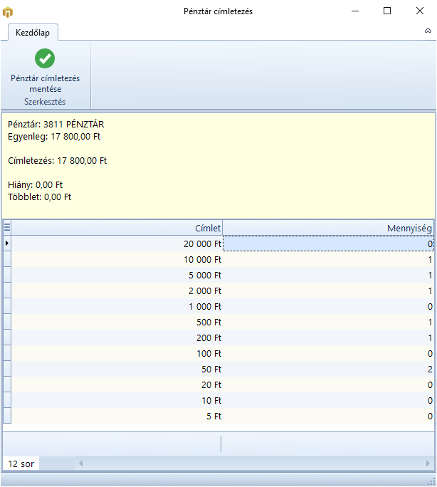 Penztar Címletezés 2