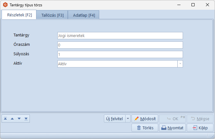 Tantárgy Típus Törzs